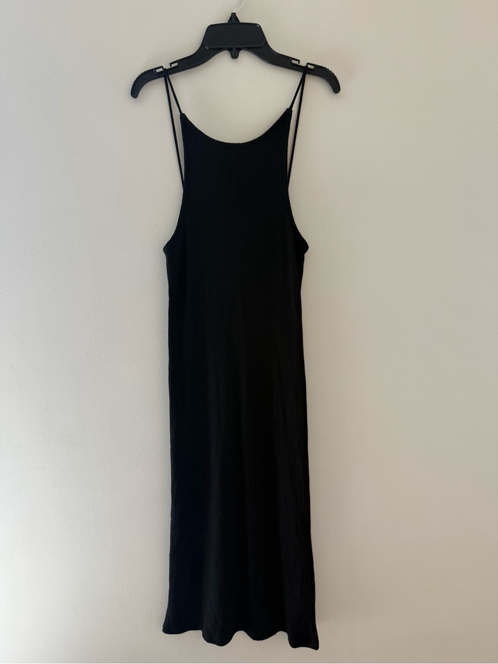 Topshop Black Ribbed Midi Slip Dress with Thin Straps #Lux-W